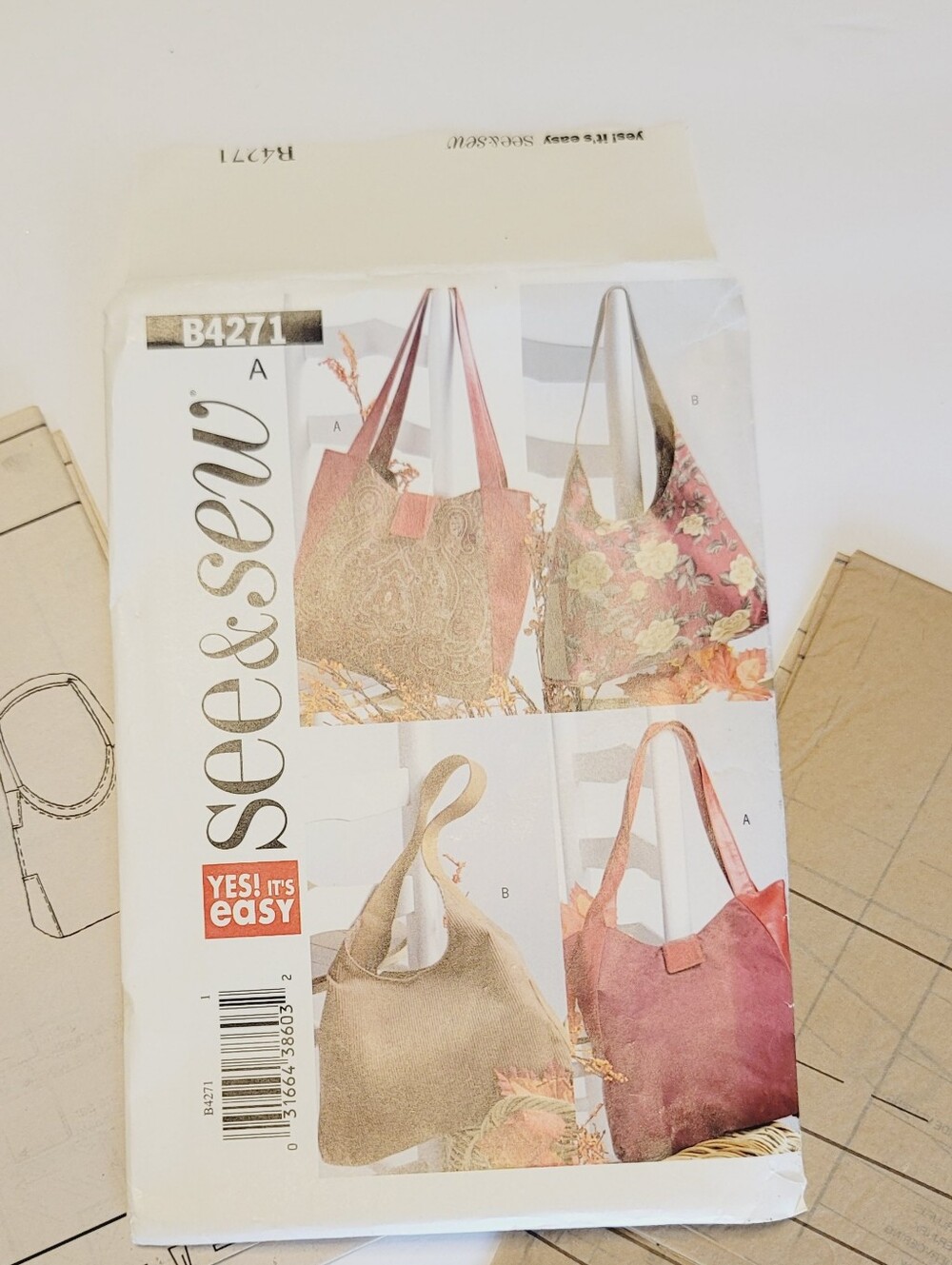 See And Sew B4271 Sewing Pattern Two Purse Handbag Styles